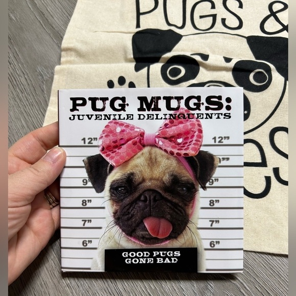 Pugs & Kisses 100% Cotton Tote with Pug Mugs Good Pugs Gone Bad Book NEW - Picture 2 of 9